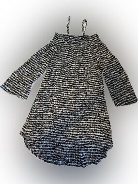 Green Dragon Black and White Printed Off-Shoulder Dress